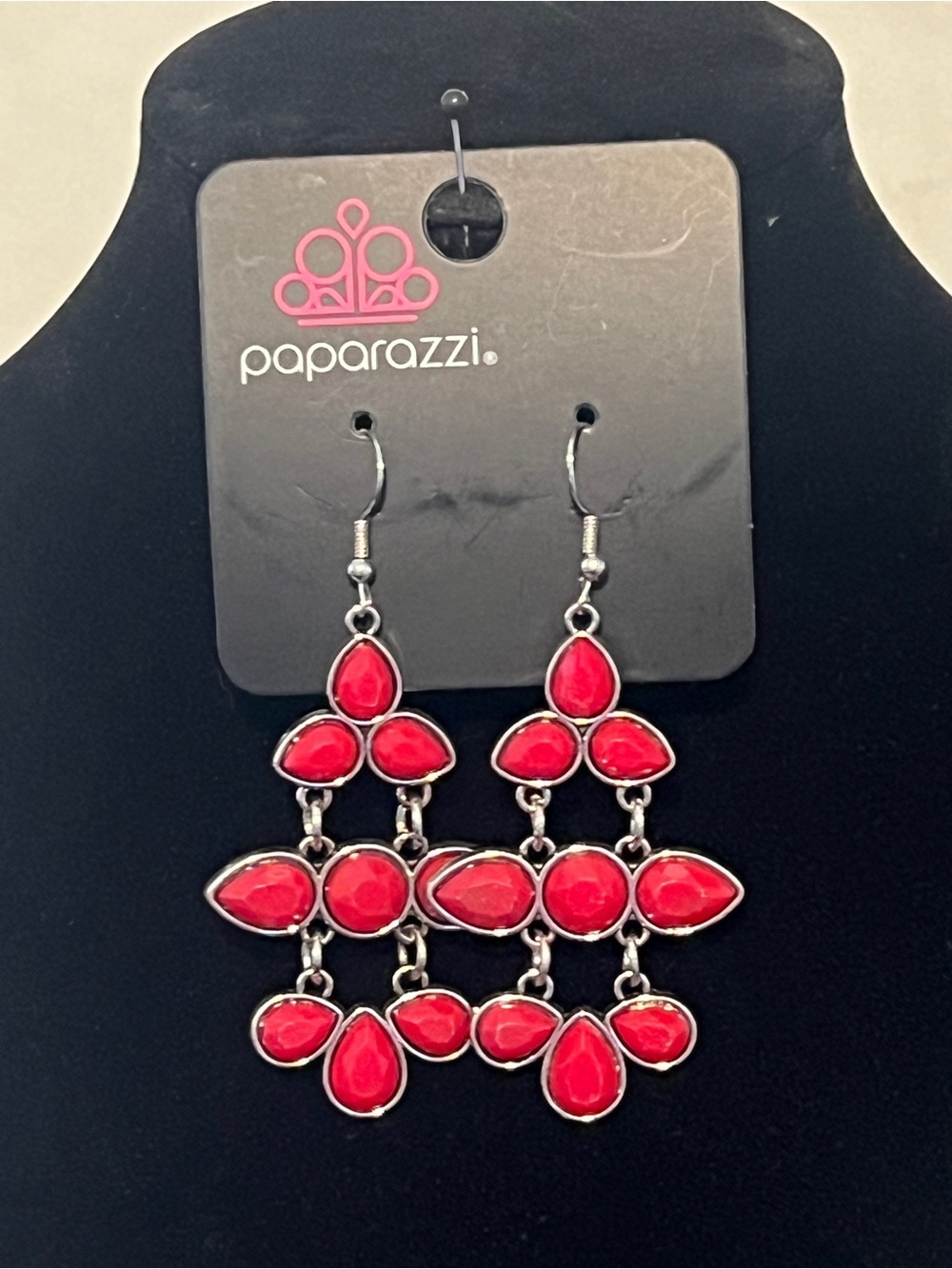 Paparazzi Bright Red Multi-Stone Chandelier Earrings